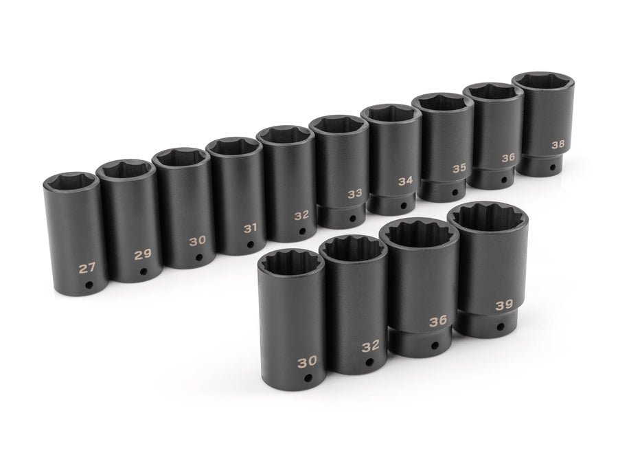 1/2 Inch Drive Deep 6-Point and 12-Point Axle Nut Impact Socket Set, 14-Piece (27 - 39 mm)