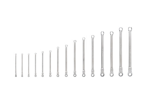Long Fixed/Flex Head 12-Point Ratcheting Box End Wrench Set, 15-Piece (1/4-1 in.)