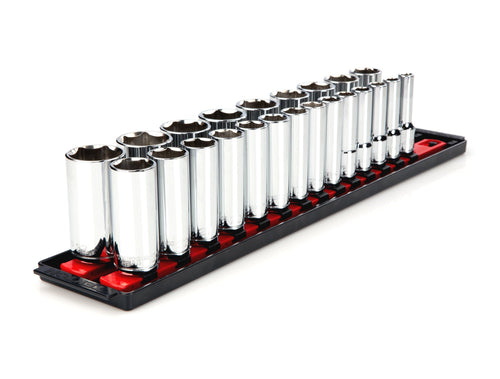 1/2 Inch Drive Deep 6-Point Socket Set with Rails and Tray, 23-Piece (10 - 32 mm)