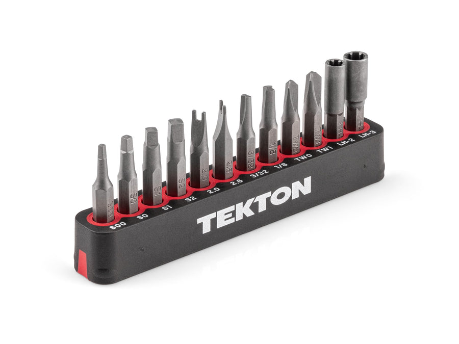 4 mm Security Bit Set with Rail, 12-Piece (Square #00-#2, Spanner 2.0-2.6 mm, Clutch 3/32-1/8 in., Tri-Wing TW0-TW1, Line Head LH-2 - LH-3)