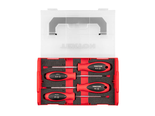 Phillips and Slotted Screwdriver Set with Mini Stacking Tool Box - 4 Inch Shanks, 4-Piece (#1 - #2, 5.5 - 6.5 mm)