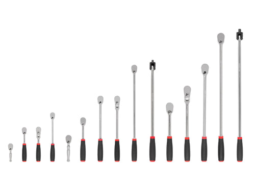 1/4, 3/8, 1/2 Inch Drive Non-Quick-Release Comfort Grip Ratchet and Breaker Bar Set (15-Piece)