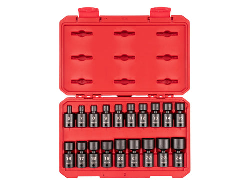 3/8 Inch Drive Shallow 6-Point Universal Joint Impact Socket Set with Case, 19-Piece (6 - 24 mm)