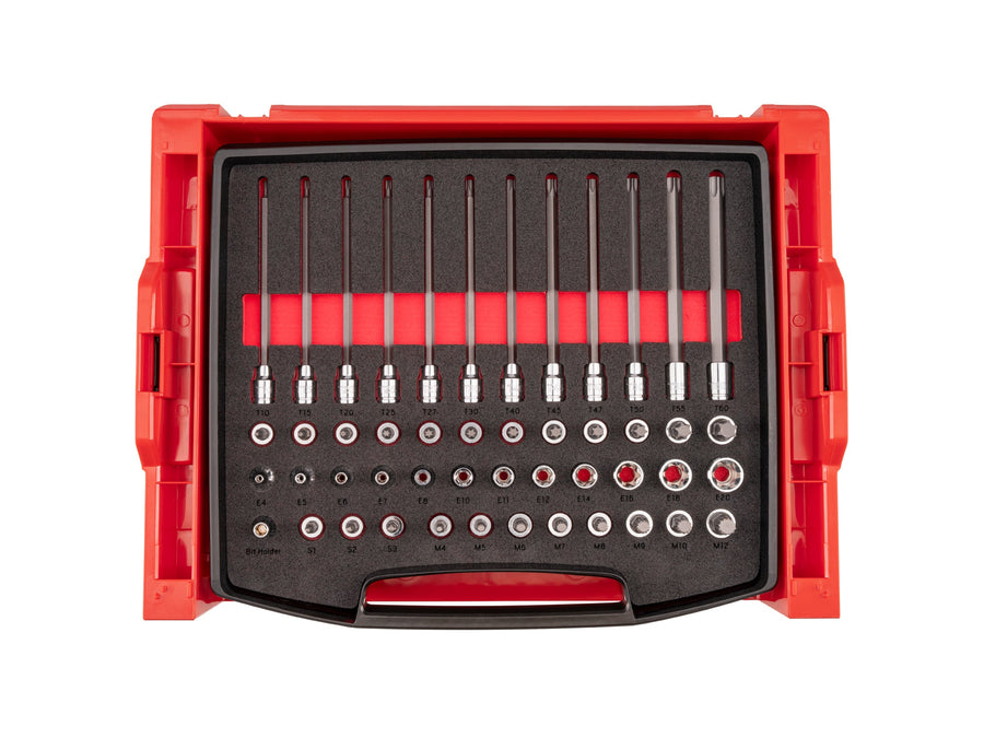 3/8 Inch Drive Standard and Long Bit Socket Set with Open Top Drawer and Rack (48-Piece)