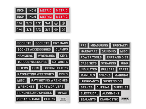 Tool Cabinet Drawer Label Set, Matte Black