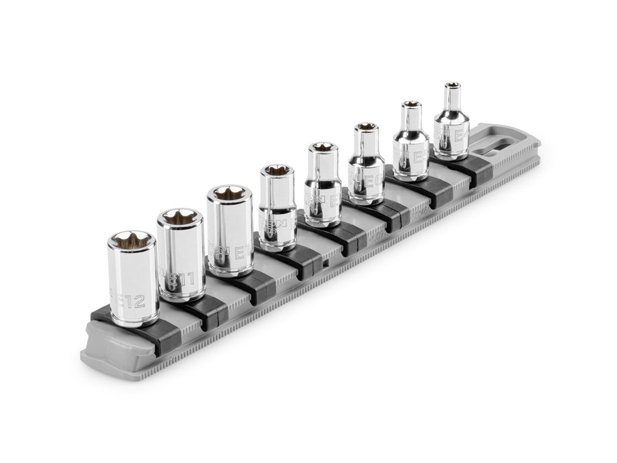 1/4 Inch Drive Shallow External Star Socket Set with Rail, 8-Piece (E4 - E12)