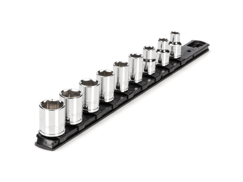 3/8 Inch Drive Shallow 6-Point Socket Set with Rail, 9-Piece (5/16 - 3/4 in.)
