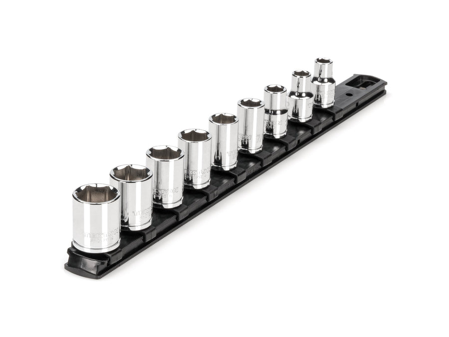 3/8 Inch Drive Shallow 6-Point Socket Set with Rail, 9-Piece (5/16 - 3/4 in.)