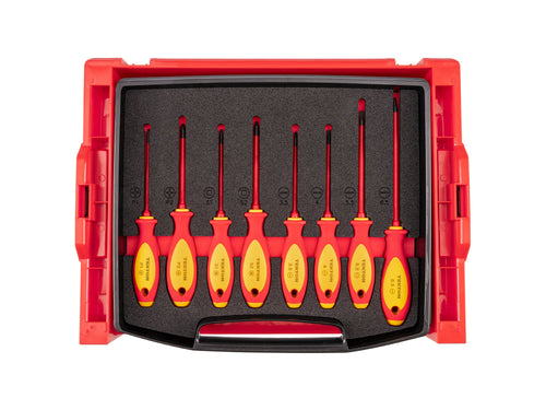 Phillips, Slotted, Square Insulated Screwdriver Set with Open Top Drawer and Rack, 8-Piece (#1 - #2, 3.5 - 6.5 mm, #1 - #2)