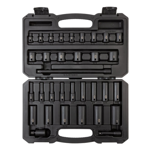 3/8 Inch Drive Shallow and Deep 6-Point Impact Socket Set with Case, 33-Piece (1/4 - 1 in.)