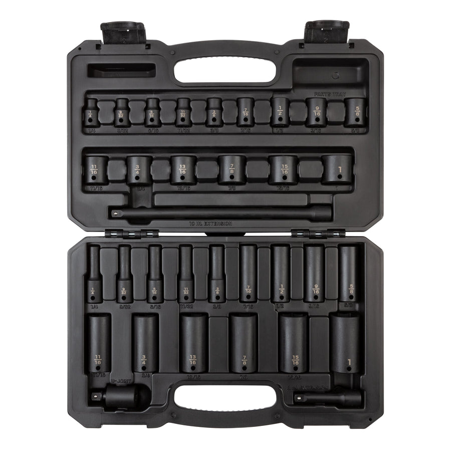 3/8 Inch Drive Shallow and Deep 6-Point Impact Socket Set with Case, 33-Piece (1/4 - 1 in.)