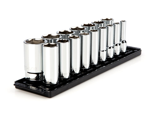 1/2 Inch Drive Deep 6-Point Socket Set with Rails and Tray, 16-Piece (3/8 - 1-5/16 in.)